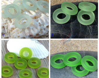 Sea glass beach glass 12mm Circle Rings Green 2pc Bottle-neck Style Rings Connector Cultured Sea Glass Pendants