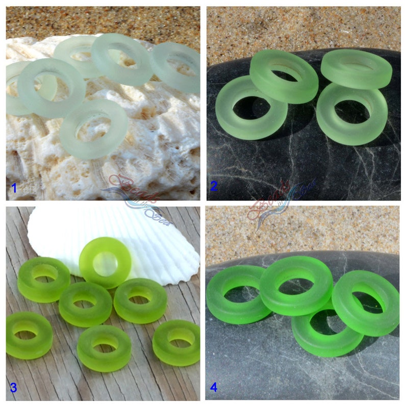 Sea glass beach glass 12mm Circle Rings Green 2pc Bottle-neck Style Rings Connector Cultured Sea Glass Pendants image 1