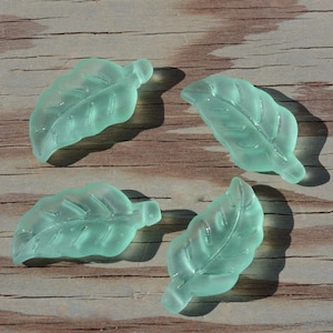 2pcs Leaf  Blue Green (32X16mm) Cultured Sea Glass Beach Glass Pendant Beads U PICK
