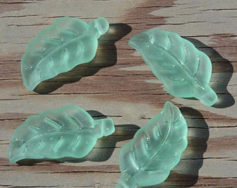2pcs Leaf  Blue Green (32X16mm) Cultured Sea Glass Beach Glass Pendant Beads U PICK