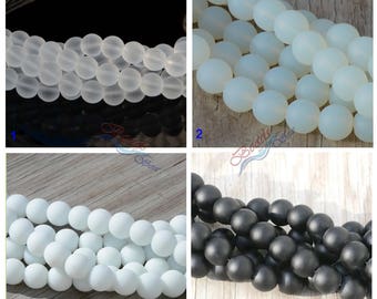 Sea Glass Round 25pcs (8mm) Black White Cultured Sea Glass Beach Glass Beads  8" ~Your Choice