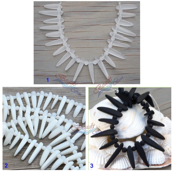 Tusk 20pcs (20-25x6mm) Black White Cultured Drilled Sea Glass~Jewelry Making Supply~Beach Glass Beads - 7.5"