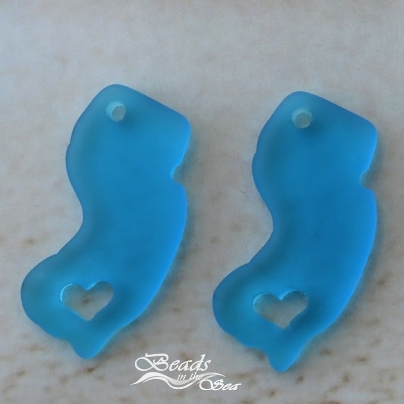 Sea Glass Small NJ 2pcs 27x14 mm State CharmI Heart New Jersey Exclusive Cultured Sea glass Beach Glass Beads 3. Pacific Blue