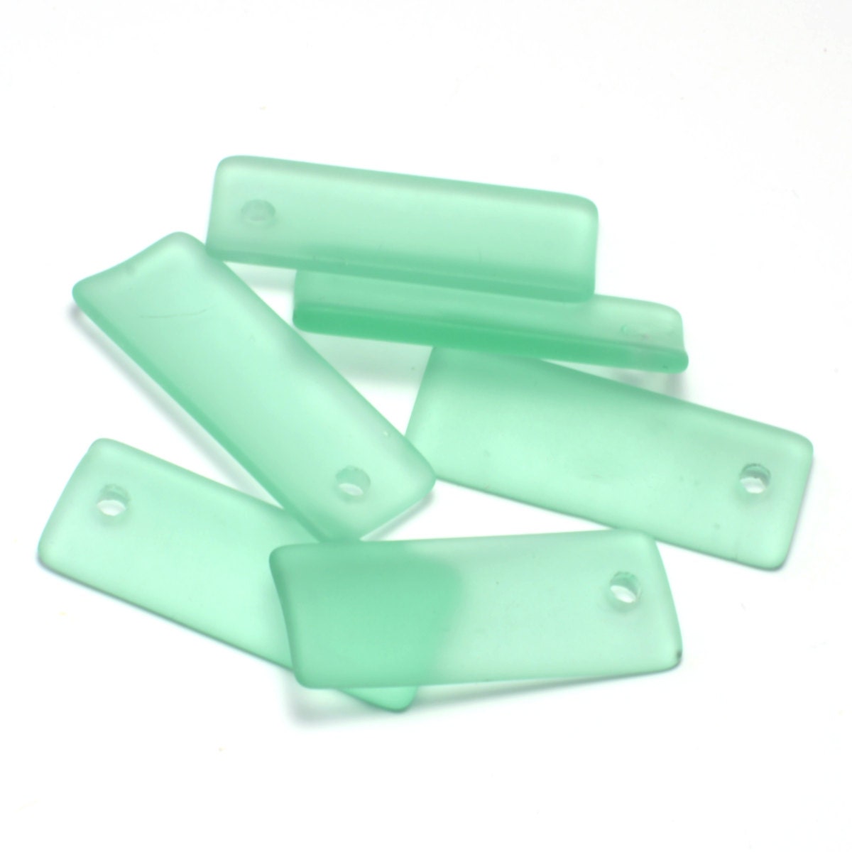 Rectangle thin 2/4pcs (34X14mm) Green Curved Cultured Sea Glass Jewelry Making Supply Beach Glass Pendant Bead