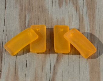 2PCs (22X10mm) Mini Saffron Yellow Rectangle Curved Earring Size Cultured Sea Glass Beach Glass Pendant Bead - 2 Pieces