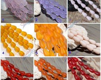 Sea Glass Teardrop Round 6/12PCs (16x10mm) Cultued Sea Glass ~Jewelry Making~Beach Glass Beads- About 4/8"