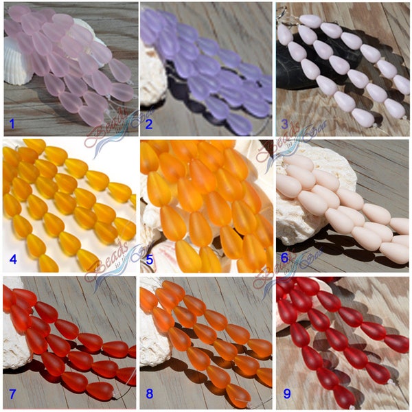 Sea Glass Teardrop Round 6/12PCs (16x10mm) Cultued Sea Glass ~Jewelry Making~Beach Glass Beads- About 4/8"