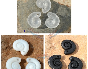 More Color~2pcs (18X15mm) White Black Ammonite Sea Shells Cultured Sea Glass Beads~Earrring Zise~Matte~Beach Glass Pendant Beads