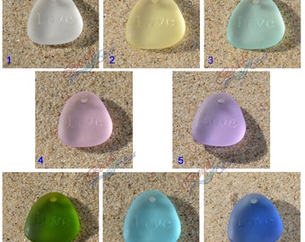 Sea Glass Engraved Love 1pc (28X25mm) Rainbow Triangle Pebble Inspirational Cultured Sea Glass Beach Glass Engraved Necklace Pendant Beads