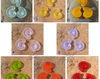 More Color~2pcs (18X15mm) Rainbow Ammonite Sea Shells Cultured Sea Glass Beads~ Earring~Beach Glass Beads Pendant Beads