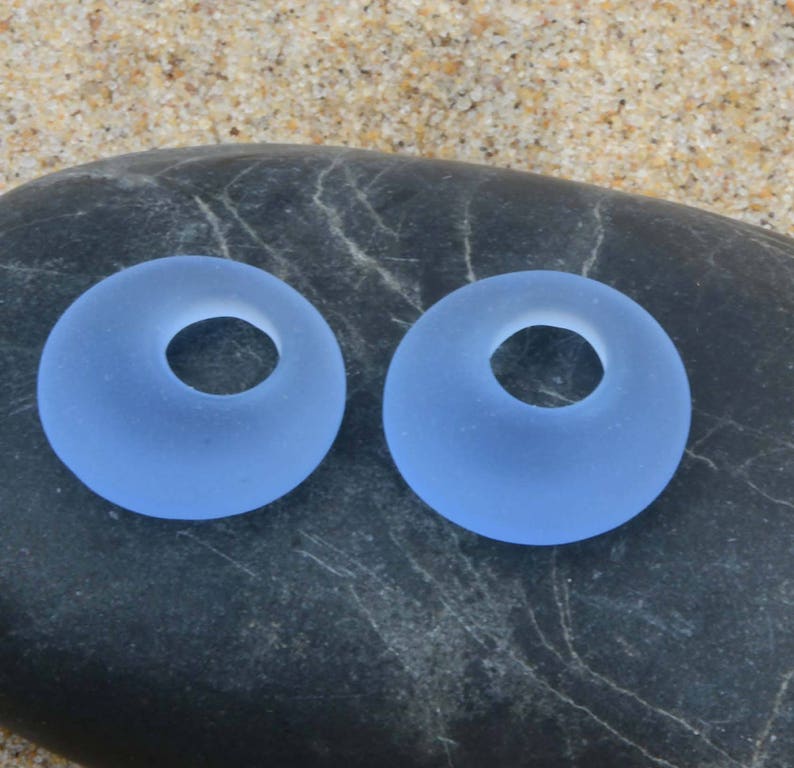 2pcs 20mm Blue Earring Donut Cultured Sea Glass Beads Jewelry Making SupplyBeach Glass Pendant Beads image 3