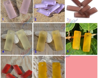 Sea Glass Rectangle Puffed Rainbow 2pcs (32x12mm) Cultured Sea Glass~Jewelry Making Supply~Beach Glass Pendant Beads