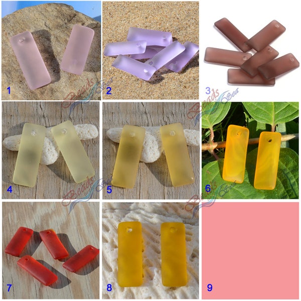 Sea Glass Rectangle Puffed Rainbow 2pcs (32x12mm) Cultured Sea Glass~Jewelry Making Supply~Beach Glass Pendant Beads