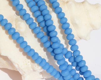 Sea Glass Rondelle Mini BLUE 68pcs (4X3mm) Cultured Sea Glass Jewelry Making Supply~ Drilled Beach Glass Beads-  8" ~ More Colors
