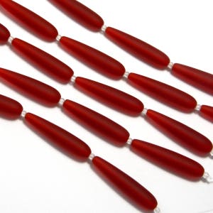 Sea Glass Teardrop Rainbow 5pcs 38X8mm Cultured Sea Glass Jewelry Making SupplyBeach Glass Beads 3. Cherry Red