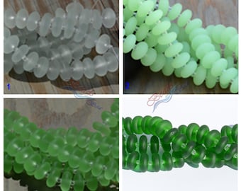 Sea Glass Rondelle Green 28pcs (12X5mm)  Cultured Sea Glass ~Jewelry Making Supply~Beach Glass Beads-  8"