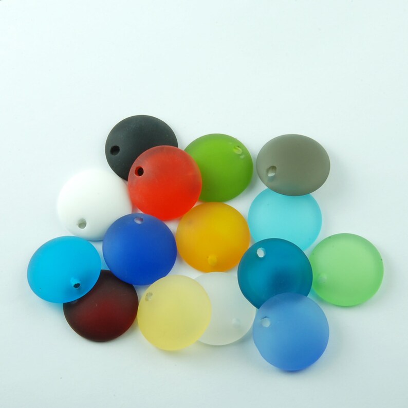 Mini Concaved Coin 18mm Green 2pcs Cultured Sea GlassJewelry Making SupplyBeach Glass Pendants imagem 9