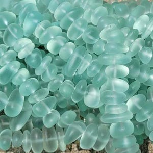 Sea Glass Pebble 36pcs(9x6mm) Light sea foam Aquamarine Color Small Pebble Spacer Cultured Drilled Sea Glass Beach Glass Beads-7.5"