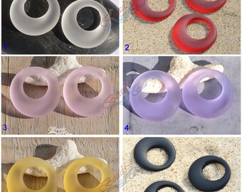 Sea Glass LG Earring Donuts Rainbow 2pcs (28mm) Go-go Cultured Sea Glass Beads ~Beach Glass Pendant Beads