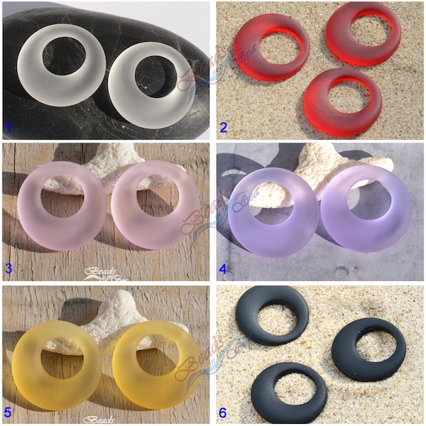 Sea Glass LG Earring Donuts Rainbow 2pcs (28mm) Go-go Cultured Sea Glass Beads ~Beach Glass Pendant Beads