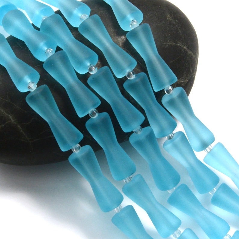 Glass Beads Bamboo 9pcs 22X8mm Blue Hour Glass Sand Glass Cultured Sea Glass Beach Glass Beads 1. Turquoise Bay