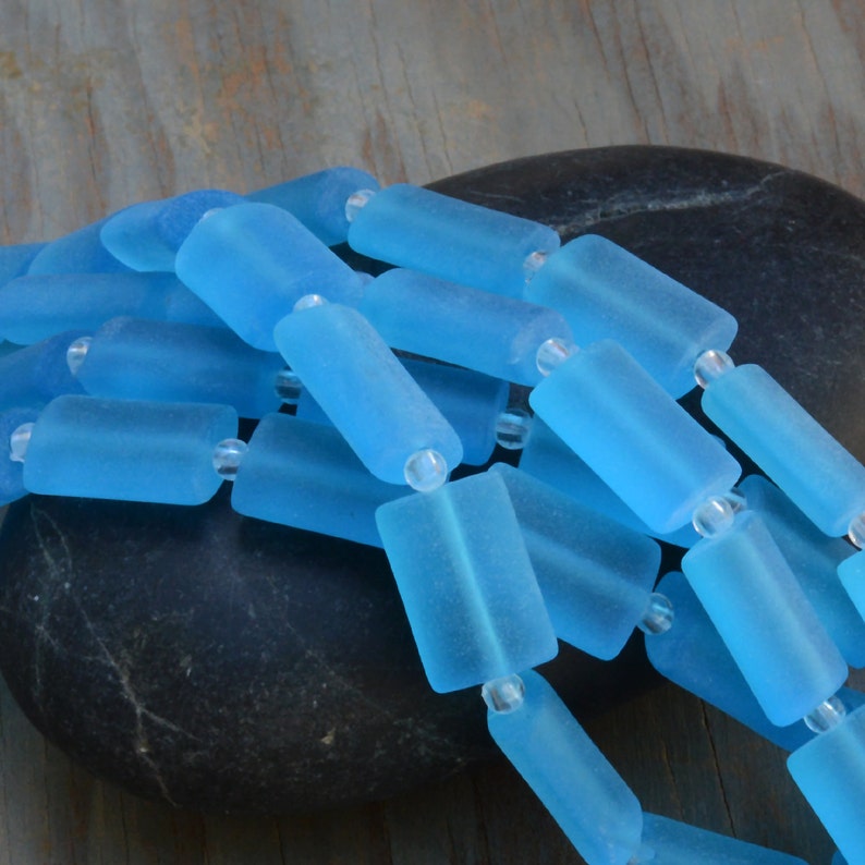 PILLOW Rectangle Blue 12PCs 14X10mm Cultured Sea GlassJewelry Making SupplyBeach Glass Beads 8 2. Pacific Blue