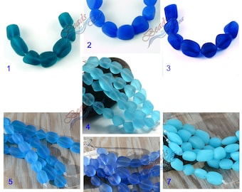 More Color~7pcs(10-15mm) SM Blue Tumbled Nuggets Cultured Sea Glass~ Jewelry Making Supply~Beach Beads~ Matte