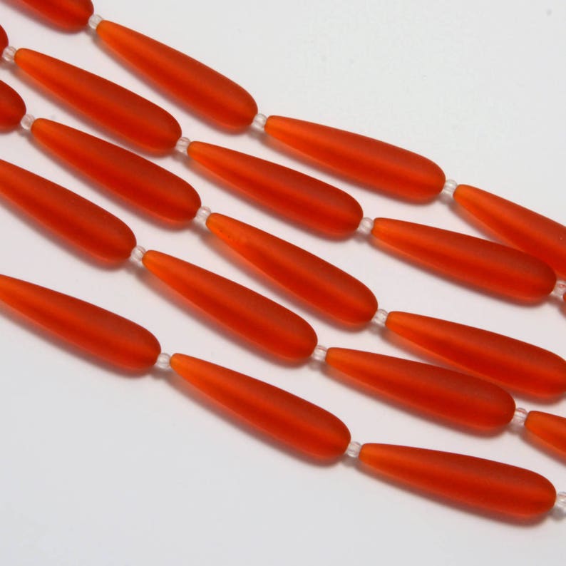 Sea Glass Teardrop Rainbow 5pcs 38X8mm Cultured Sea Glass Jewelry Making SupplyBeach Glass Beads 2. Tangerine Red