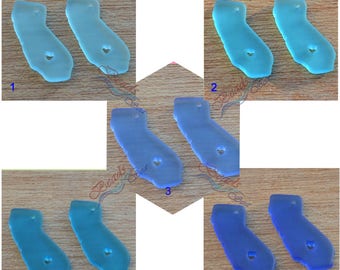 Sea Glass CA State Charm BLUE Small 2 pcs (28X24mm) EXCLUSIVE ~ I heart California Earring size Cultured Sea Beach glass Beads