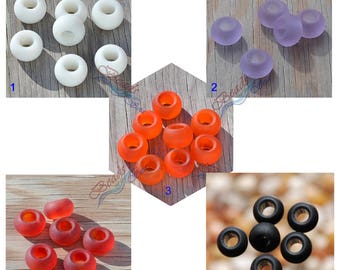 Sea glass Rondelle LG Hole 4 pcs (14X8mm) Rianbow Cable Style ~Jeewelry Making Beads~Cultured Sea Glass Bead Pendants