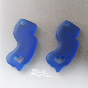 Sea Glass Small NJ 2pcs 27x14 mm State CharmI Heart New Jersey Exclusive Cultured Sea glass Beach Glass Beads 5. Cobalt Blue