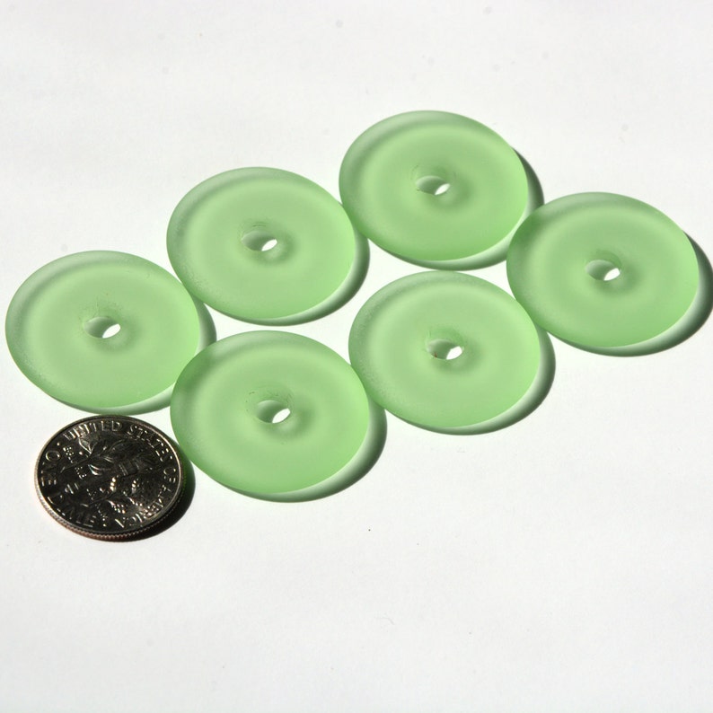 Sea Glass Donuts Small Green 25mm Earring Size Beading Supply Cultured Sea Glass Beach Glass Pendant Beads image 3