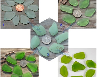 Sea Glass 6pcs 2-Hole Green 1 Inch Mixed Shapes Flat Freeform (13-22X24-29mm) Cultured Sea Glass Beads Pendants