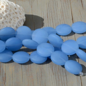 Sea Glass Coin 12mm Blue Coin Puffed Cultured Sea Glass Jewelry Making BeadsBeach Glass Beads 9. Dk Sky Blue(OPQ)