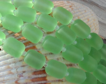 13PC (13x10mm) LG Barrel Nugget Peridot Green Cultured Sea Glass Beach Glass Beads - 8"