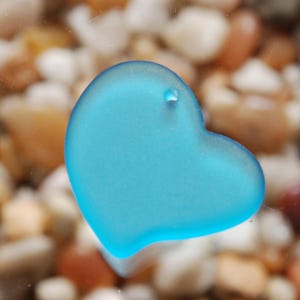 Sea Glass Heart Blue LG 2pcs 30mm Heart Flat Cultured Sea Glass BeadsJewelry Making BeadsBeach Glass Pendant Beads More Colors 2. Dk Pacific Blue