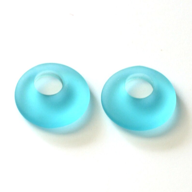 2pcs 20mm Blue Earring Donut Cultured Sea Glass Beads Jewelry Making SupplyBeach Glass Pendant Beads image 2