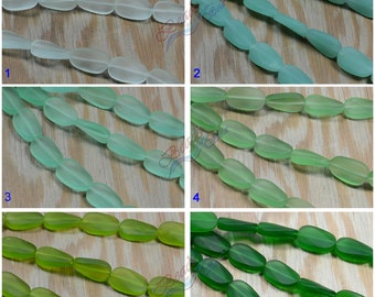 Leaf Twisted Green 10PCs (20X12mm) Cultured Sea Glass Beach Glass Frosted Beads