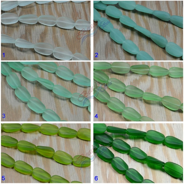 Leaf Twisted Green 10PCs (20X12mm) Cultured Sea Glass Beach Glass Frosted Beads