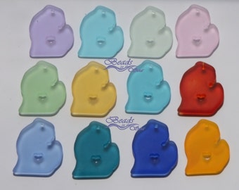 Sea Glass MI State Charm ~ 2pcs (27x22mm) Rainbow EXCLUSIVE ~ I heart Michigan Earring size Cultured Sea glass Beach Glass Beads