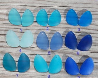 More Colors~2PCs LG Blue (25x17mm) Eclipse Cultured Sea Glass Beads~Earring~Beach Glass Pendant Beads
