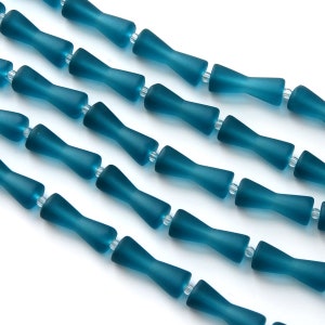 Glass Beads Bamboo 9pcs 22X8mm Blue Hour Glass Sand Glass Cultured Sea Glass Beach Glass Beads 3. Teal