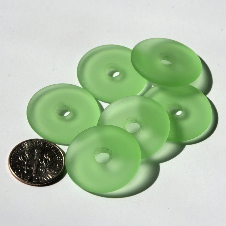 Sea Glass Donuts Small Green 25mm Earring Size Beading Supply Cultured Sea Glass Beach Glass Pendant Beads image 2