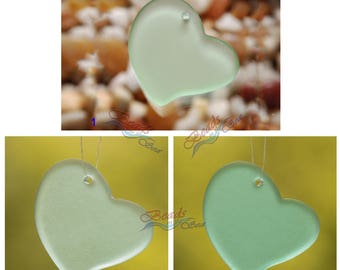 Sea Glass Heart Green LG  2pcs (30mm) Heart Flat Cultured Sea Glass Beads~Jewelry Making Beads~Beach Glass Pendant Beads~ More Colors