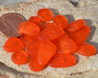 New~ LARGE THIN 20pcs(3.5X10-17mm) Tangerine Swirl Spacer Cultured Drilled Sea Glass Beach Glass Beads