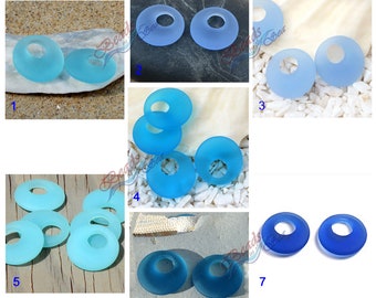 2pcs (20mm) Blue Earring Donut Cultured Sea Glass Beads ~Jewelry Making Supply~Beach Glass Pendant Beads