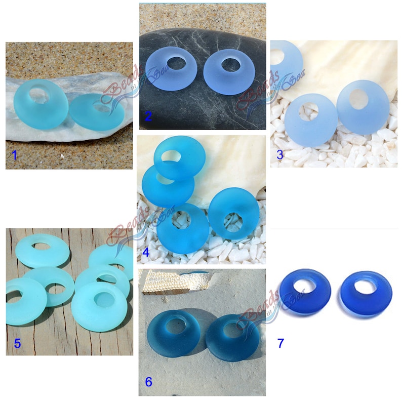 2pcs 20mm Blue Earring Donut Cultured Sea Glass Beads Jewelry Making SupplyBeach Glass Pendant Beads image 1