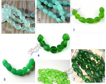 More Color~7pcs (10-15mm) SM Green Tumbled Nuggets Cultured Sea Glass Beads~Jewelry Making Supply~Beach Glass Beads