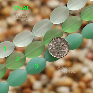 Sea Glass Oval Green 11 pcs (18X13mm)  Oval Puffed Cultured Sea Glass Beach Glass Drilled Frosted Beads