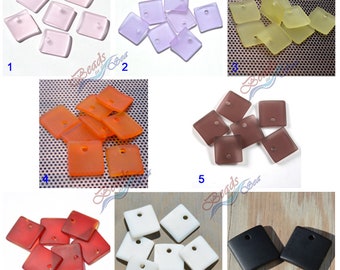 Sea Glass Square SM (18x18mm) Rainbow Concave Square Recycled Sea glass Style Pendants Jewelry Making Supply